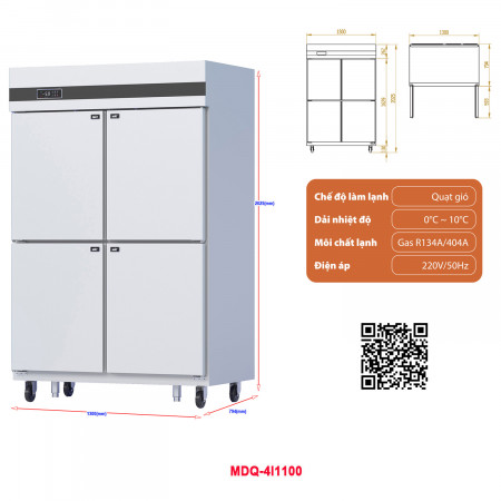 Tủ mát đứng 4 cánh quạt gió MDQ-4I1100