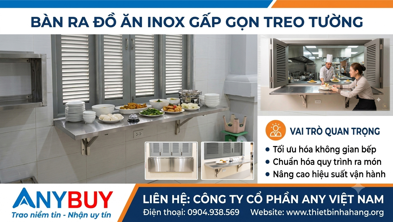 Bàn Ra Đồ Ăn Inox Gấp Gọn Treo Tường, Mã sản phẩm BRDA